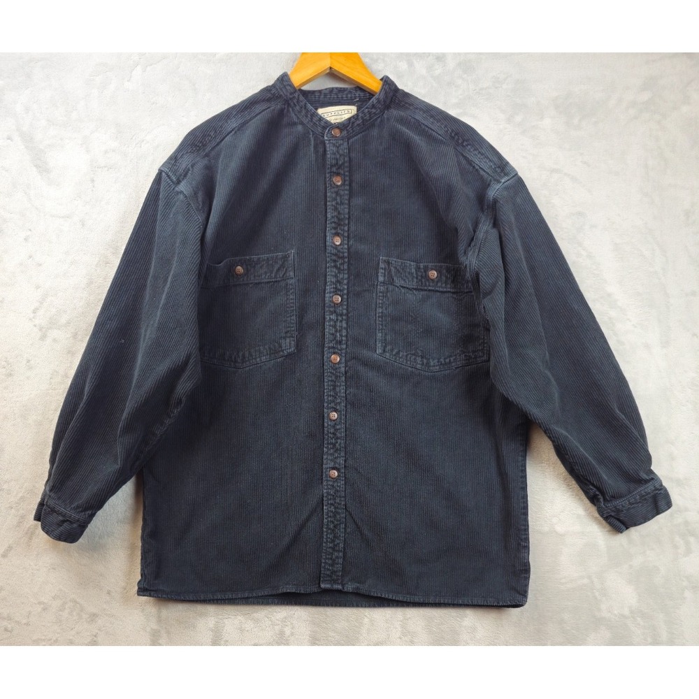 Vtg Unionbay Mens Large Black Corduroy Heavy Shirt Pockets Blade Collar Shacket